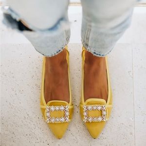 Vanderpump Embellished Faux Suede Flats - Yellow